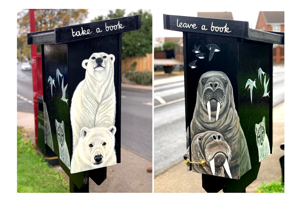 leedslillibrary's tweet image. The striking #LLFL 72 is now up opposite the Old Griffin, Gildersome. Hannah Lawson painted it from firsthand experience as polar expedition leader and guide!
#takebook #leaveabook #littlefreelibraries #community #bookexchange #arctic #walrus #polarbear