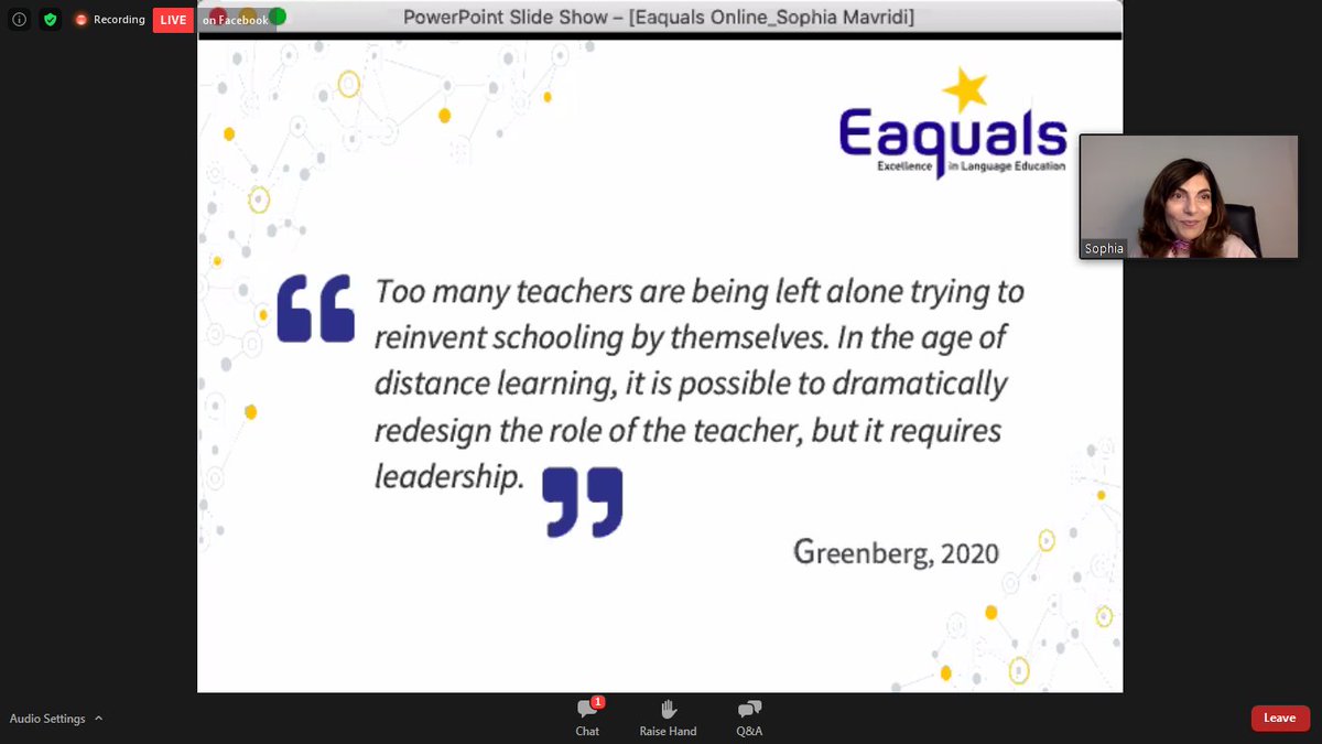 <a href="/SophiaMav/">Sophia Mavridi</a> highlighting the importance of not leaving teachers alone this time around to 'reinvent schooling' themselves. Great lessons for the 'next phase' for many schools. 
#eaqualsonline #eaqualsmembers #eaqualsfamily #intled #accreditation #teaching
#learning #hybridlearning