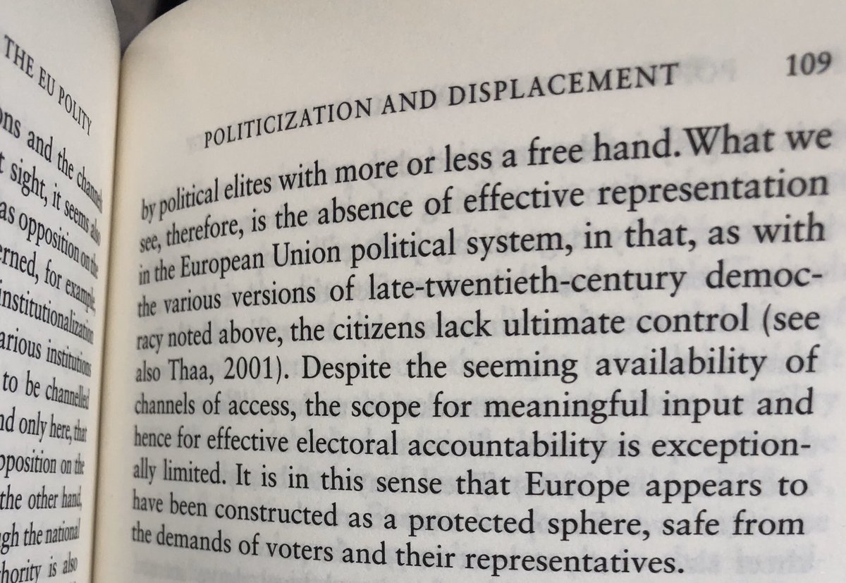 He describes how he believes the functioning of the EU evades democratic responsibility *by design*- hard to summarise