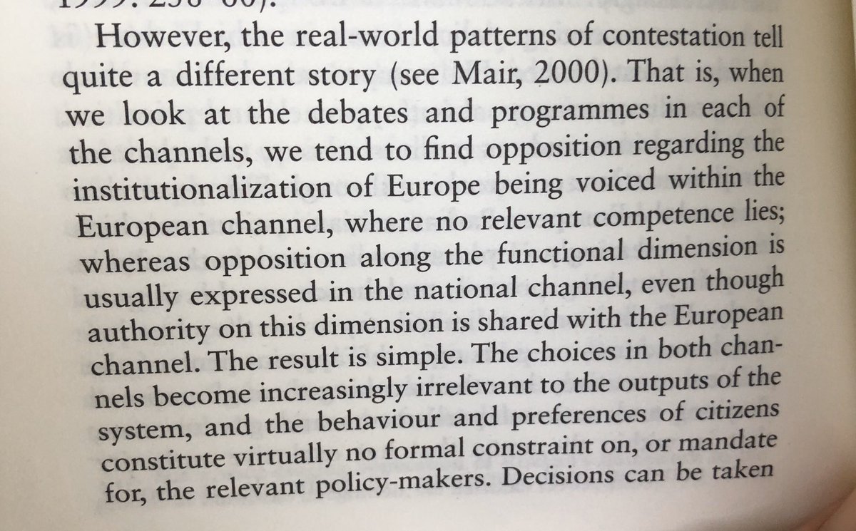He describes how he believes the functioning of the EU evades democratic responsibility *by design*- hard to summarise