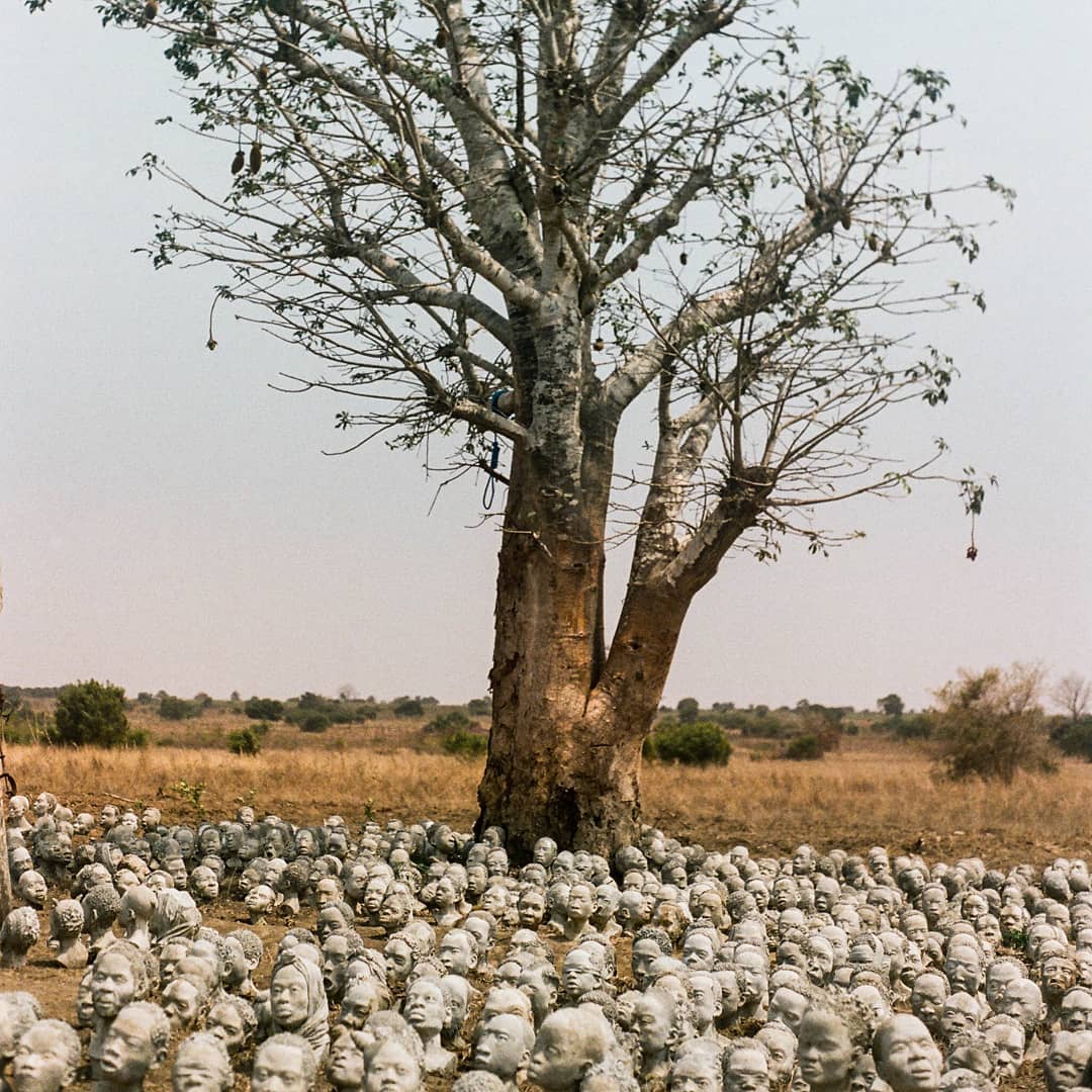 Ghanaspotlight's tweet photo. The Ancestral Project by notable Ghanaian sculptor, Kwame Akoto-Bamfo @AncestorProject, portray Africans who were imprisoned or forced into slavery. Kwame has installed close to 2,500 figures so far and is hoping to add 8,500 more. Located in Ada Foah, Ghana. https://t.co/R4WiTCOIQp