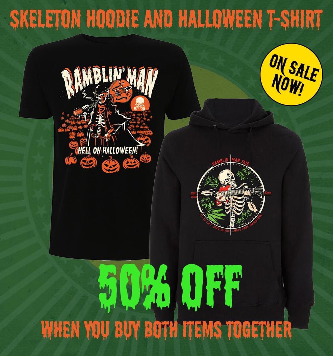 SPECIAL OFFER! Grab our limited edition Halloween T-Shirt &amp; a skull hoodie and get 50% off! ramblin-man-fair.beyondmerch.co.uk

Only while stocks last! 
(Offer applied at checkout) #RambleOn