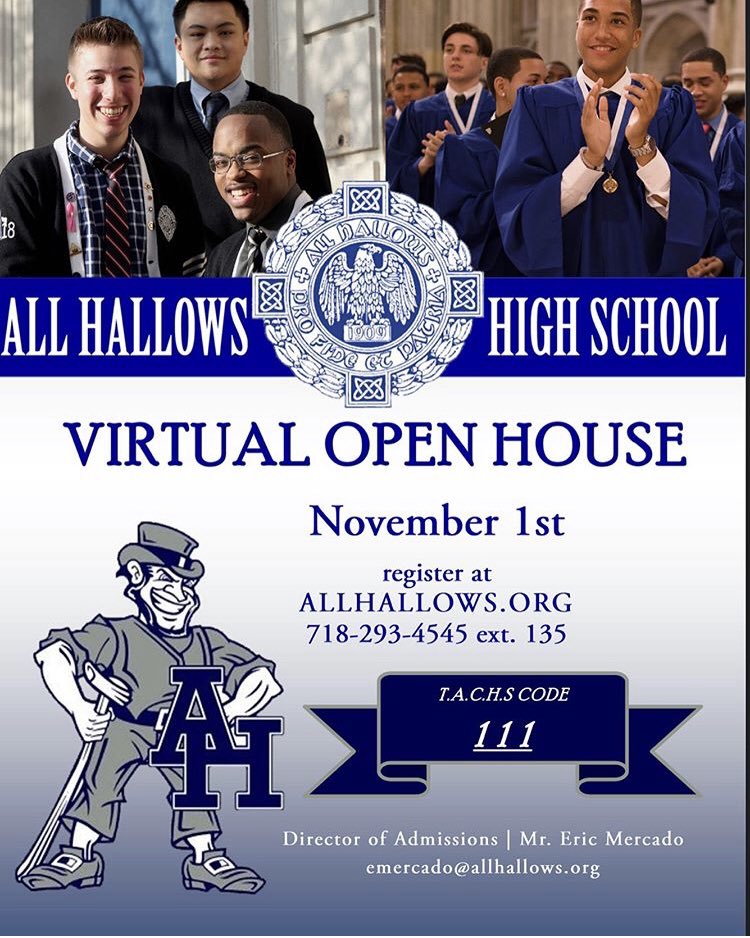 PMFontana's tweet photo. SPREAD THE WORD! All Hallows invites you to join us for our Virtual Open House on Sunday, November 1! Meet us and ask questions in LIVE Breakout Rooms! For more information see the link in bio! From our house to your house! @allhallowsgaels #BEaGAEL #SmallSafeSuccessful https://t.co/gsZb3ZqXNB