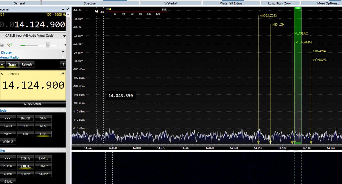 amsat_sm's tweet image. Using #sdrconsole DX Cluster monitor and external radio to control #ic705