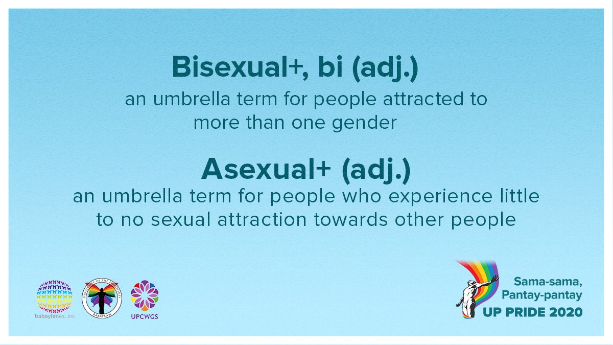 What is sexual orientation?More info about bisexuality:  https://twitter.com/upbabaylan/status/1192702817913339904?s=21More info about pansexuality:  https://twitter.com/upbabaylan/status/1264424931200135168?s=20More info about asexuality:  https://twitter.com/upbabaylan/status/1187609536057638912?s=21 #UPPride2020 #SamaSamaPantayPantay #SOGIEEqualityNow