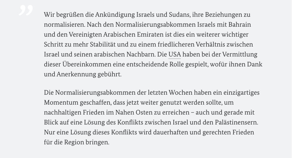 AuswaertigesAmt's tweet photo. Begrüßen die angekündigte Normalisierung der Beziehungen zwischen #Israel &amp; #Sudan. Wichtiger Schritt zu mehr Stabilität und friedlicherem Verhältnis Israels mit arabischen Nachbarn. Dank an #USA für Vermittlung. Jetzt Momentum für nachhaltigen Frieden im Nahen Osten nutzen! https://t.co/ciMzXuN0bn