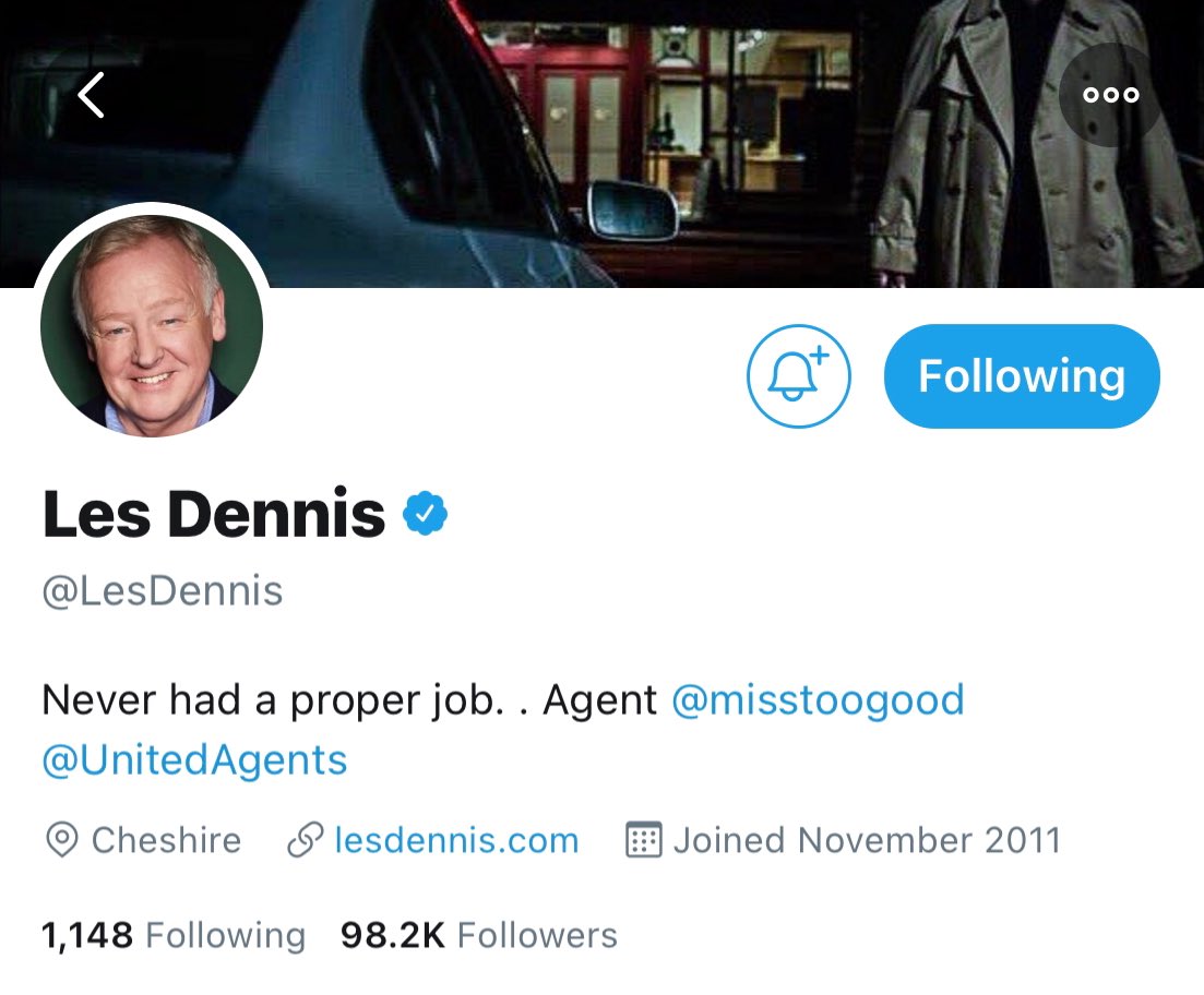 Let’s get <a href="/LesDennis/">Les Dennis</a> to 100k Twitter followers just to put a smile on his face. 

Morning, Les!

#lesdennis