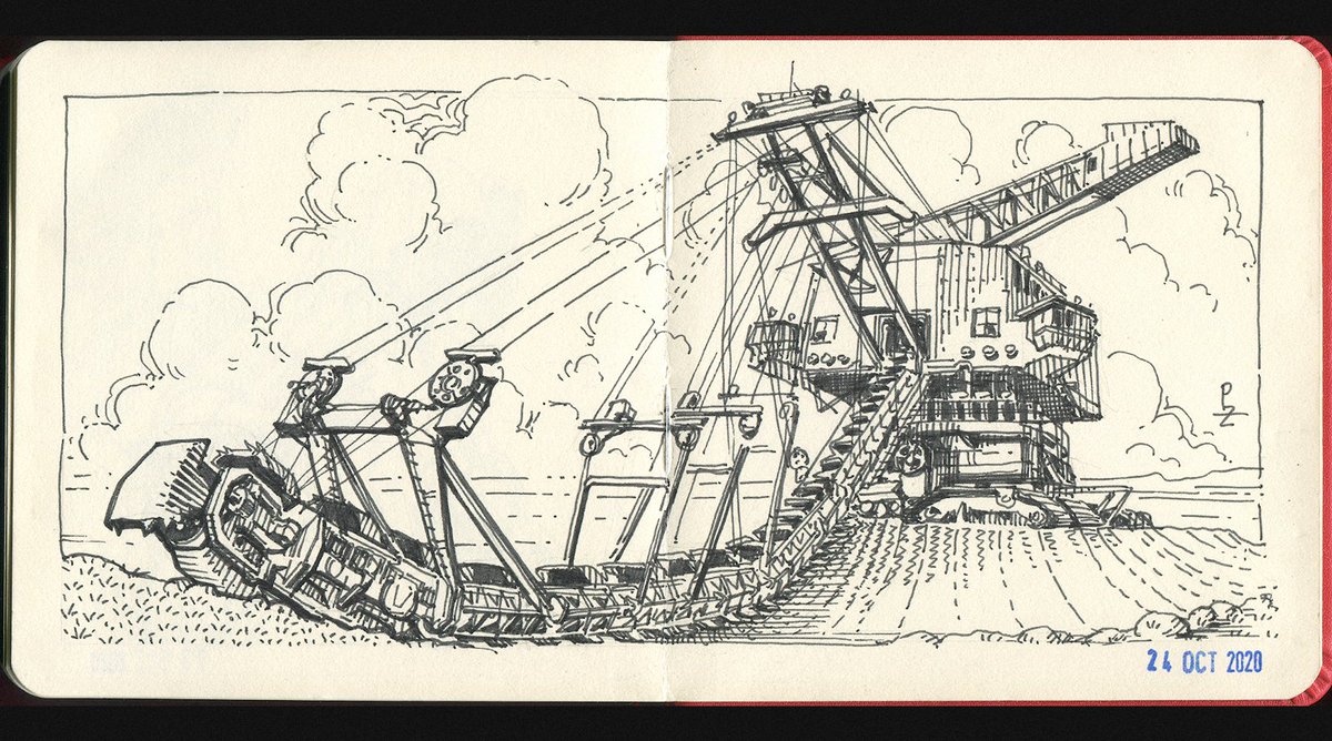 pakowacz's tweet photo. Tarkaf Ers 710 – absetzer, made in GDR in 1990, height like a 5 floor building, weight 1800 ton #inkdrawing #inktober2020 #inktober2020dig #sketching #absetzer #absetzen #digger https://t.co/kUMeLJdib6