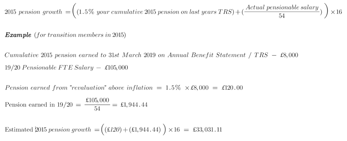 5/ If you're in 1995/2015 as above you can use the formulas or this spreadsheet or get a better estimate using  @TheBMA Goldstone pension calculator (and also do 2008, transition protection / hokey etc) & will also do all tax years and carry forward. http://bit.ly/1920NHSPIA 