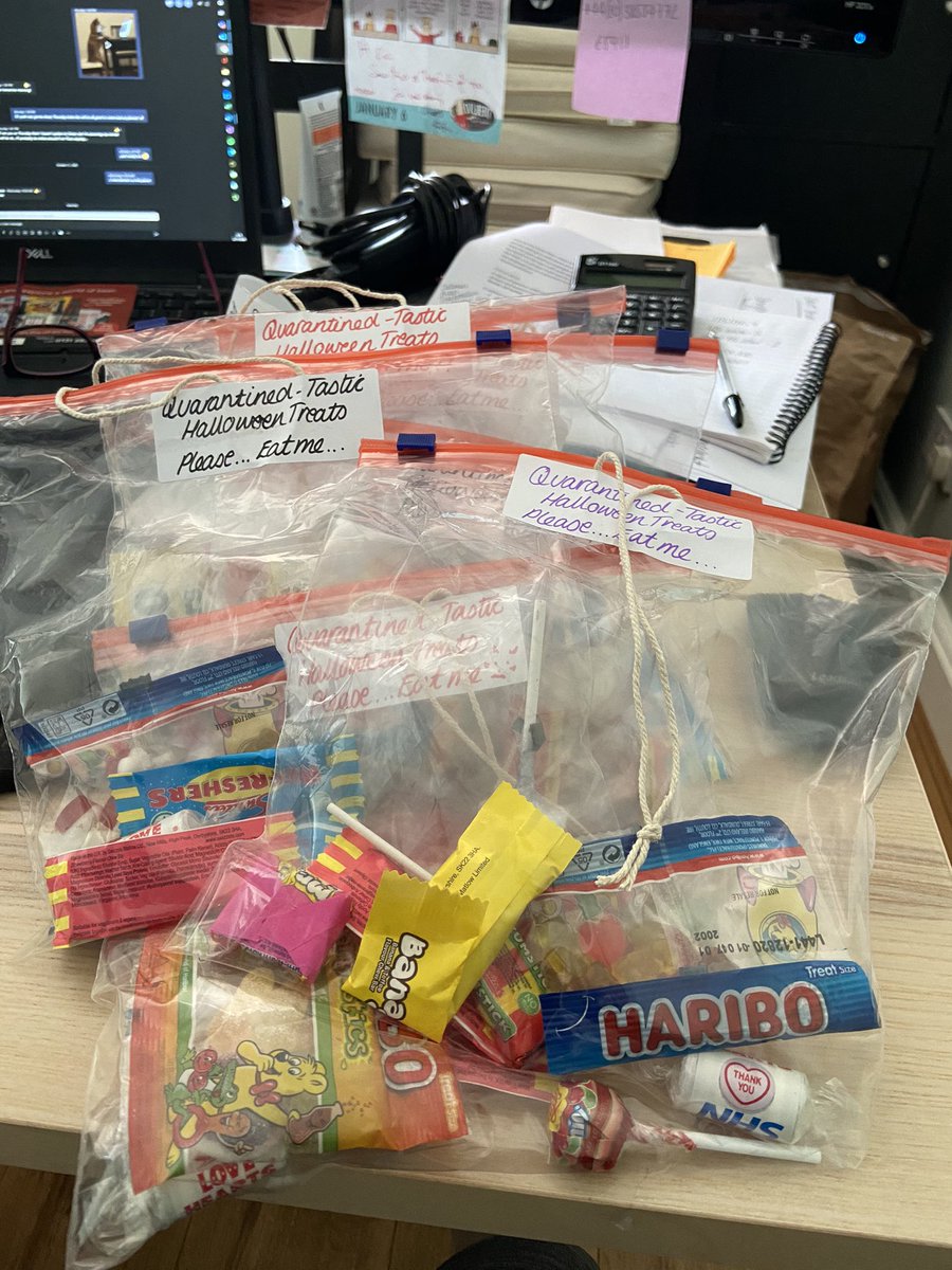 rozzalando's tweet photo. @BoogsTweets create bagged Quarantined-Tastic Halloween Treats covid safe/contactless and hang them on your fence or tree as part of the Pumpkin Trail? 🎃👻 https://t.co/2uatNkZwSd