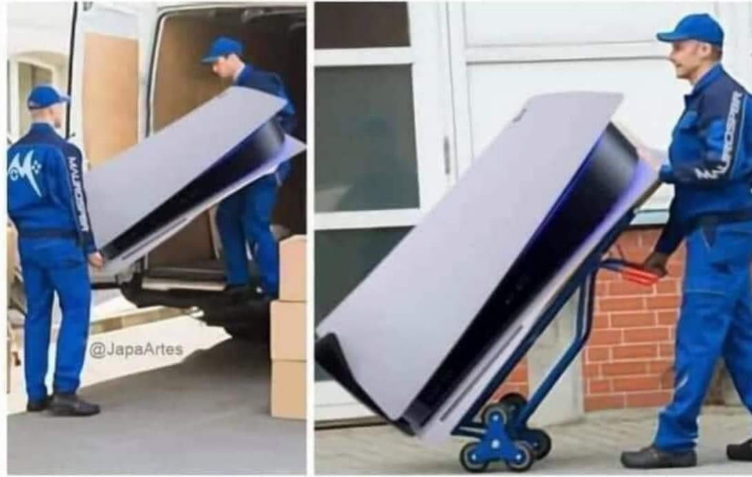 DJKev_C's tweet photo. @SamitSarkar Actual pictures of delivery men delivering ps5s to reviewers! https://t.co/a95gGG6cnK