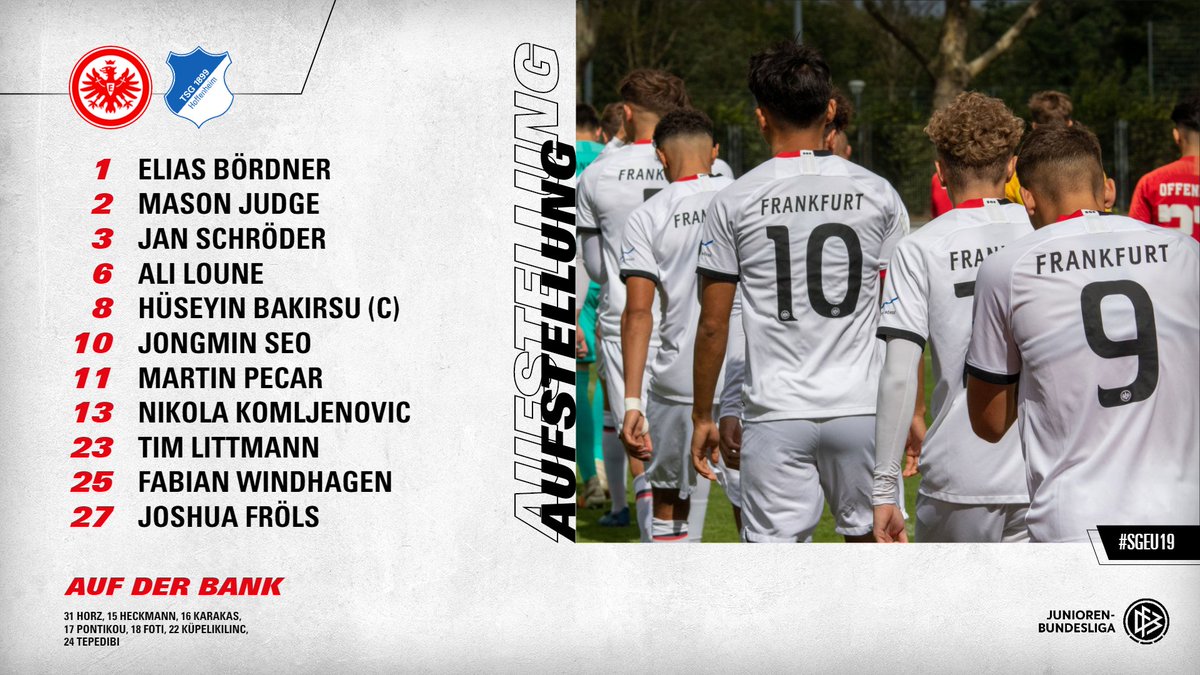 eintracht_lz's tweet photo. Diese Start-1⃣1⃣ schickt Cheftrainer Jürgen Kramny gegen die @tsghoffenheim auf den Rasen. 💪 Auf geht's, Adlerträger! 🦅

📺 Einschalten 👉 https://t.co/GwhWI1rDq7
––––––
#sgeU19 #SGE | #SGETSG https://t.co/vff7IFHnq9