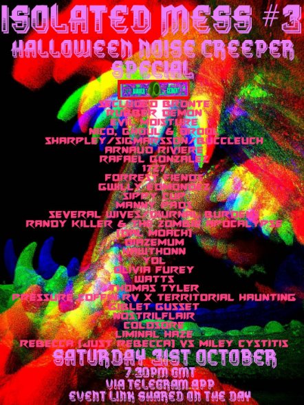 GibletGusset's tweet photo. All present and correct. I have Marketing & graphic design companies beating down my door to learn the secret of a good poster. Make it busy & impossible to read is my sound advice. Sooo excited for Halloween Mess.
#IsolatedMess #Halloween #IsolatedMass https://t.co/NKe7UVRzuC
