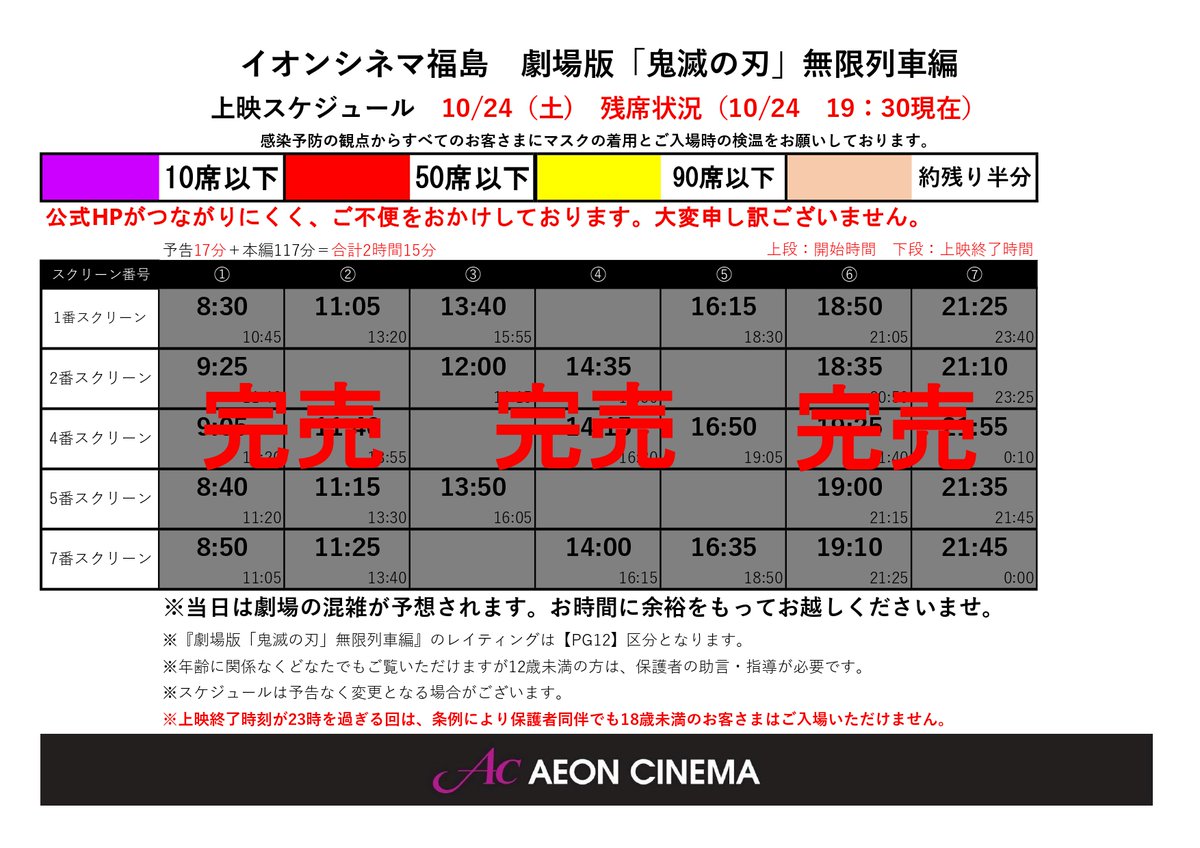 鬼滅の刃残席情報 10 23 19 30時更新本日24日 25日 鬼滅の刃 の残席状況でございます 本日は全ての回が完 イオンシネマ福島 Twitter 10 24 福島市 映画館 イオンシネマ福島 鬼滅の刃残席情報 10 23 19 30時更新本日24日 25日 鬼滅の刃 の残席状況でございます 本日は全ての回が完 イオンシネマ福島 Twitter 10 24 福島市 映画館 イオンシネマ福島