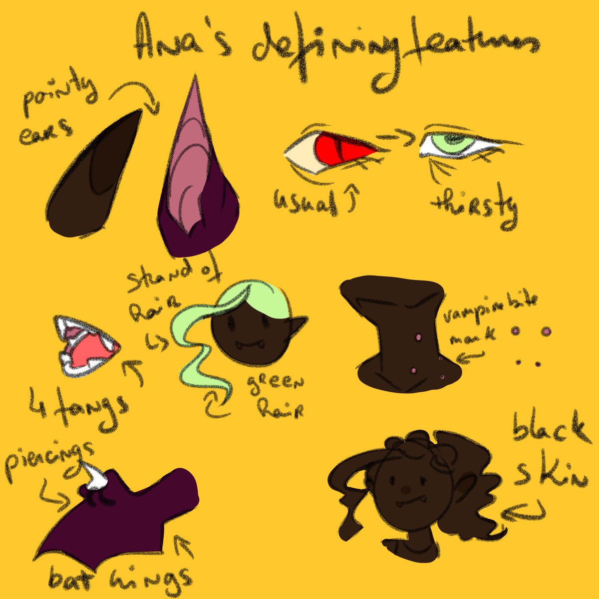 Another important point before I judge the picrews, here's Ana's defining features that make her her