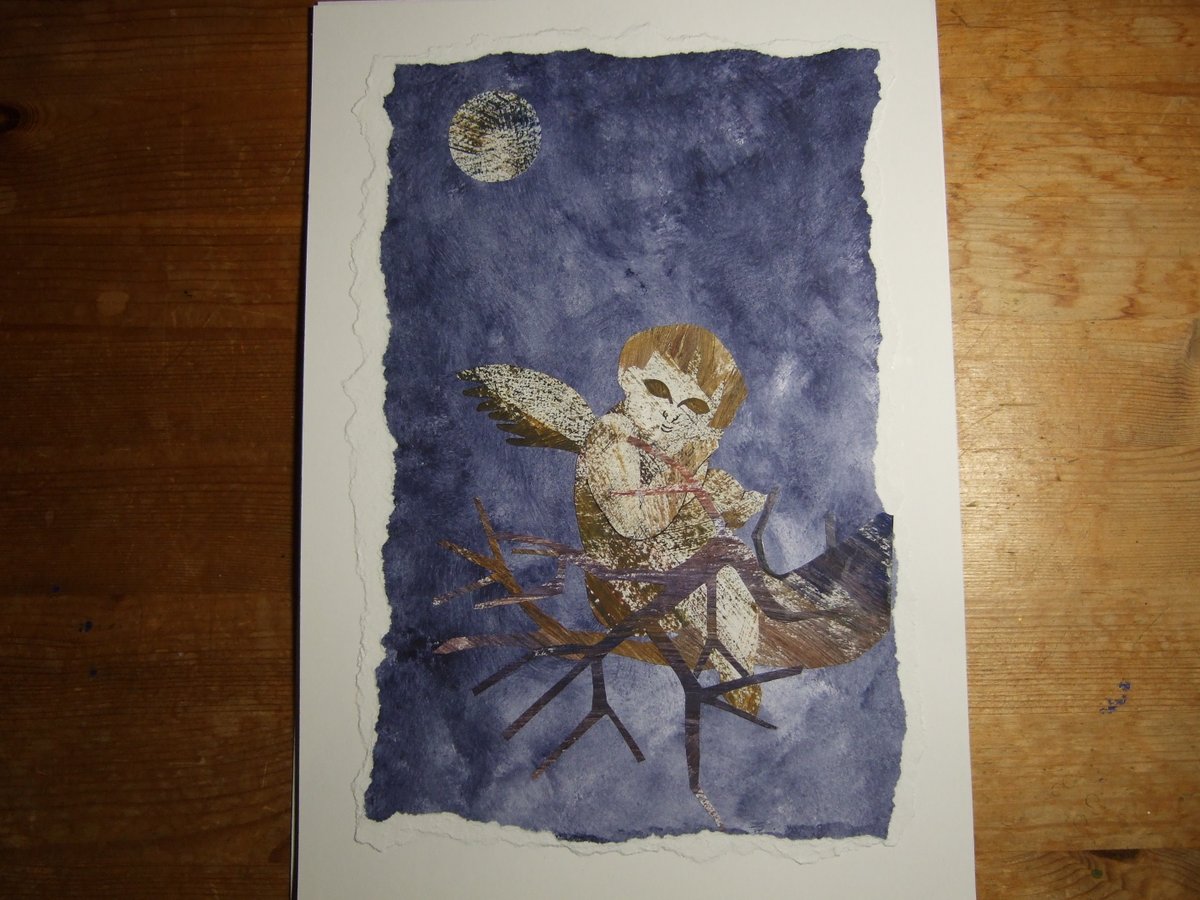 lindengroveblog's tweet photo. I've been feeling deep and dark recently.  It is though I am in a twilight zone.  This mood is being reflected in my current artwork.  I am not depressed but I am pensive.  #collageart #paintedpapers #dark #artist #ArtistOnTwitter #pensive https://t.co/6HOtjIpeXq