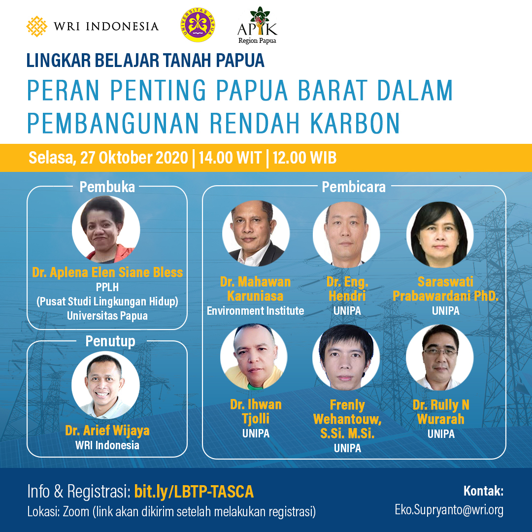 WRIIndonesia's tweet photo. Hai, Kawan! Universitas Papua (UNIPA) dan WRI Indonesia mempersembahkan "Lingkar Belajar Tanah Papua: Peran Penting Papua Barat dalam Pembangunan Rendah Karbon."
Untuk informasi lebih lanjut dan registrasi, kunjungi https://t.co/vQjbftDOLA
#TASCA #LBTP #PapuaBarat #TanahPapua https://t.co/PozGlzullD