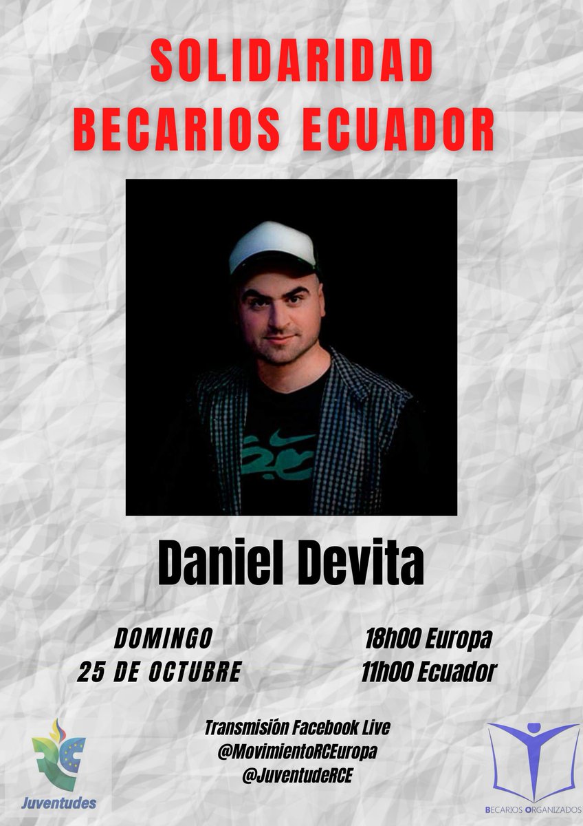 juventudrc5eao's tweet photo. 🎵 Mañana te esperamos en nuestro evento SOLIDARIDAD BECARIOS ECUADOR 🇪🇨🆘️
Contaremos con la participación de @DevitaDobleD y más artistas.
18h00 🇪🇺13h00 🇪🇨
Retransmisión en vivo 👇https://t.co/KBol6Q4T9l
¡Acompáñanos! 😊 https://t.co/4m4Ld8A5ew