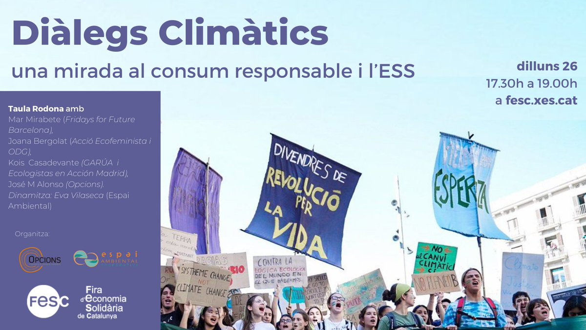 EspaiAmbiental's tweet photo. 🌍 Diàlegs Climàtics: una mirada al consum responsable i l’ESS
És el Consum Responsable una palanca de canvi per a les transició ecosocial?
Amb @marmirabette @joooana5, @koiscasadevante, i José Alonso, @evavilaseca
📅 26/10
⏰ 17.30h
📌 https://t.co/qULnIAinrm
#AireFESC https://t.co/qVymCAJcdQ