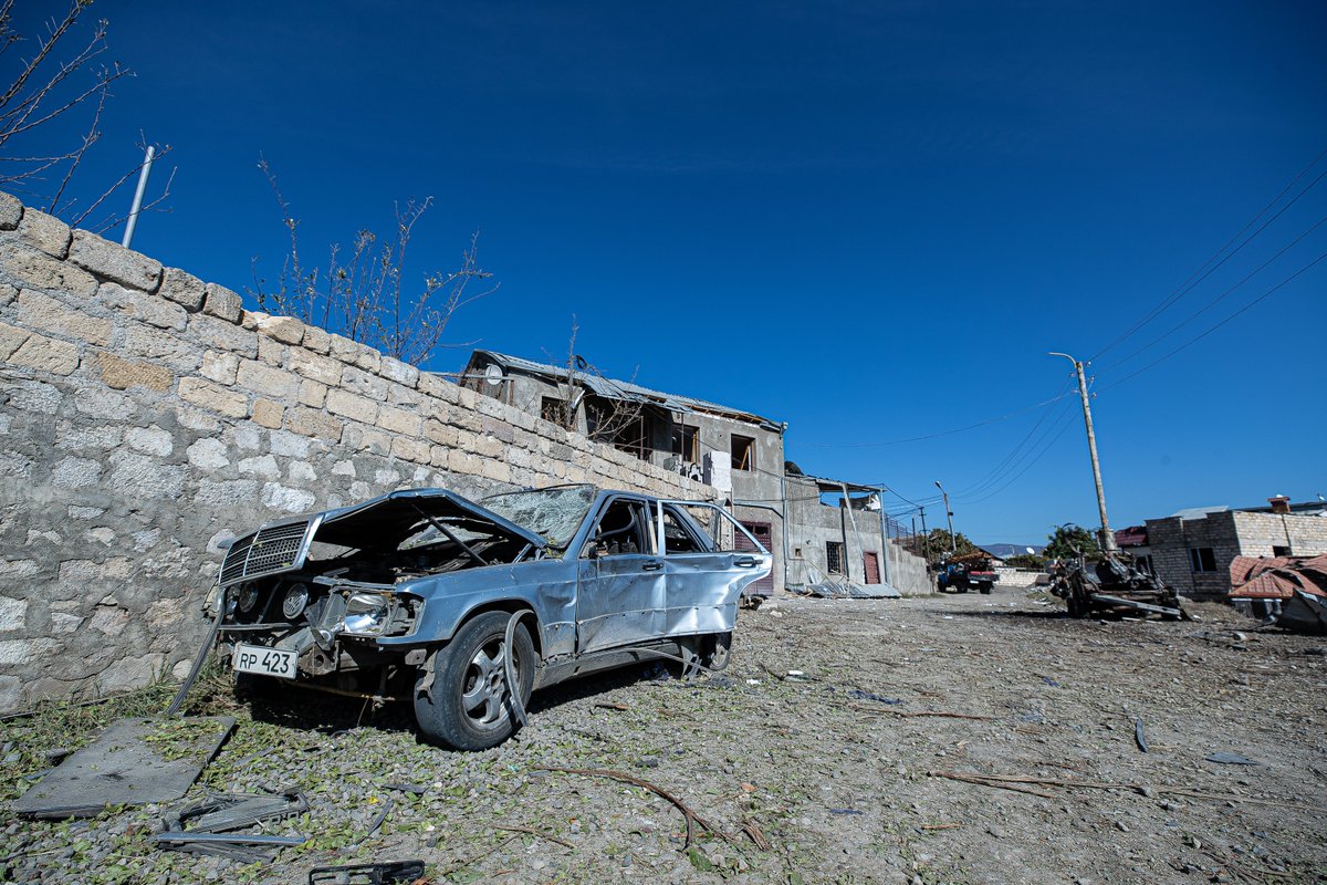 8731's tweet photo. #Azerbaijan targeted civilian objects in #Stepanakert earlier today. Again. This is the aftermath of the missile attack. Just one of the points. https://t.co/XCaIyALtFn