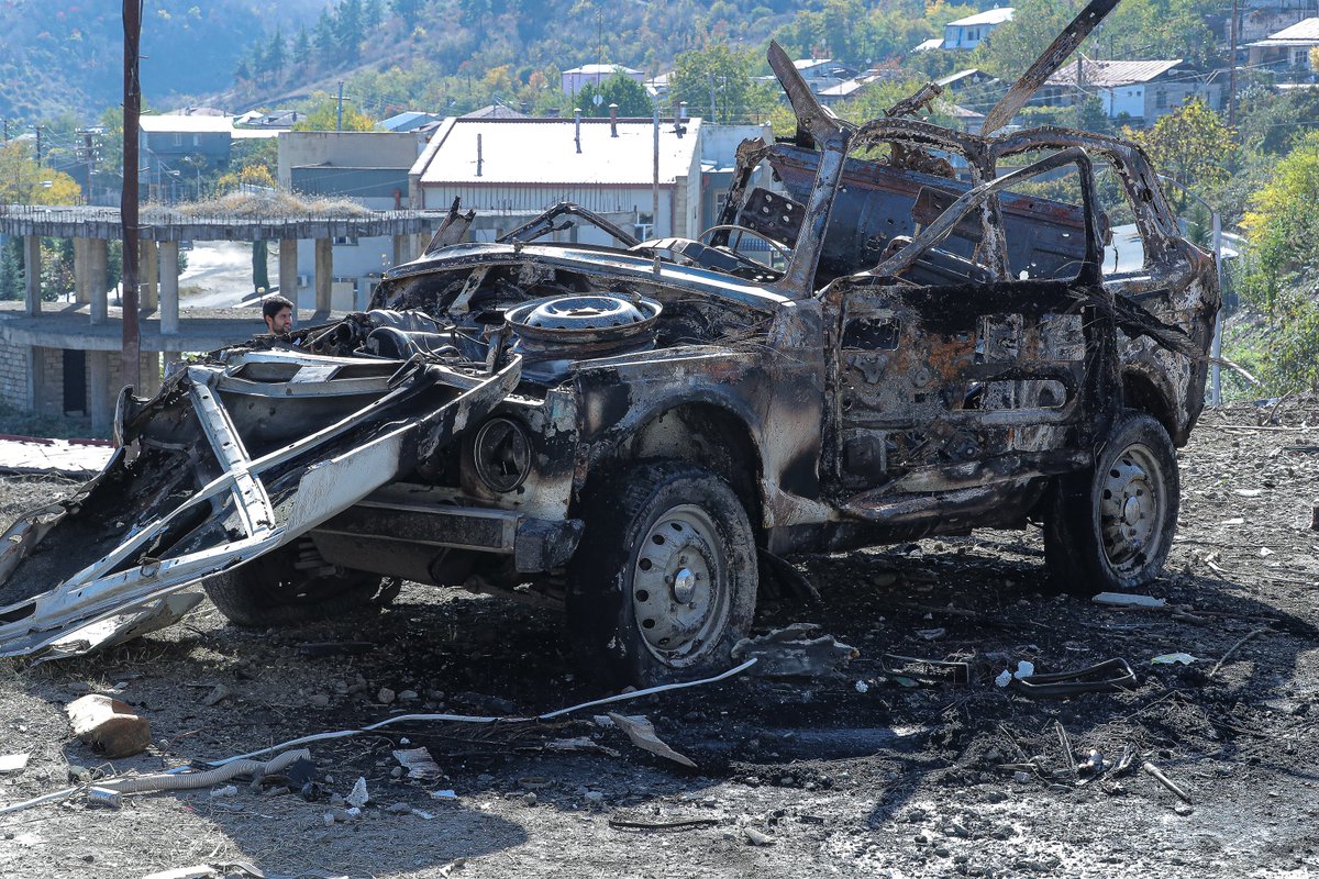 8731's tweet photo. #Azerbaijan targeted civilian objects in #Stepanakert earlier today. Again. This is the aftermath of the missile attack. Just one of the points. https://t.co/XCaIyALtFn