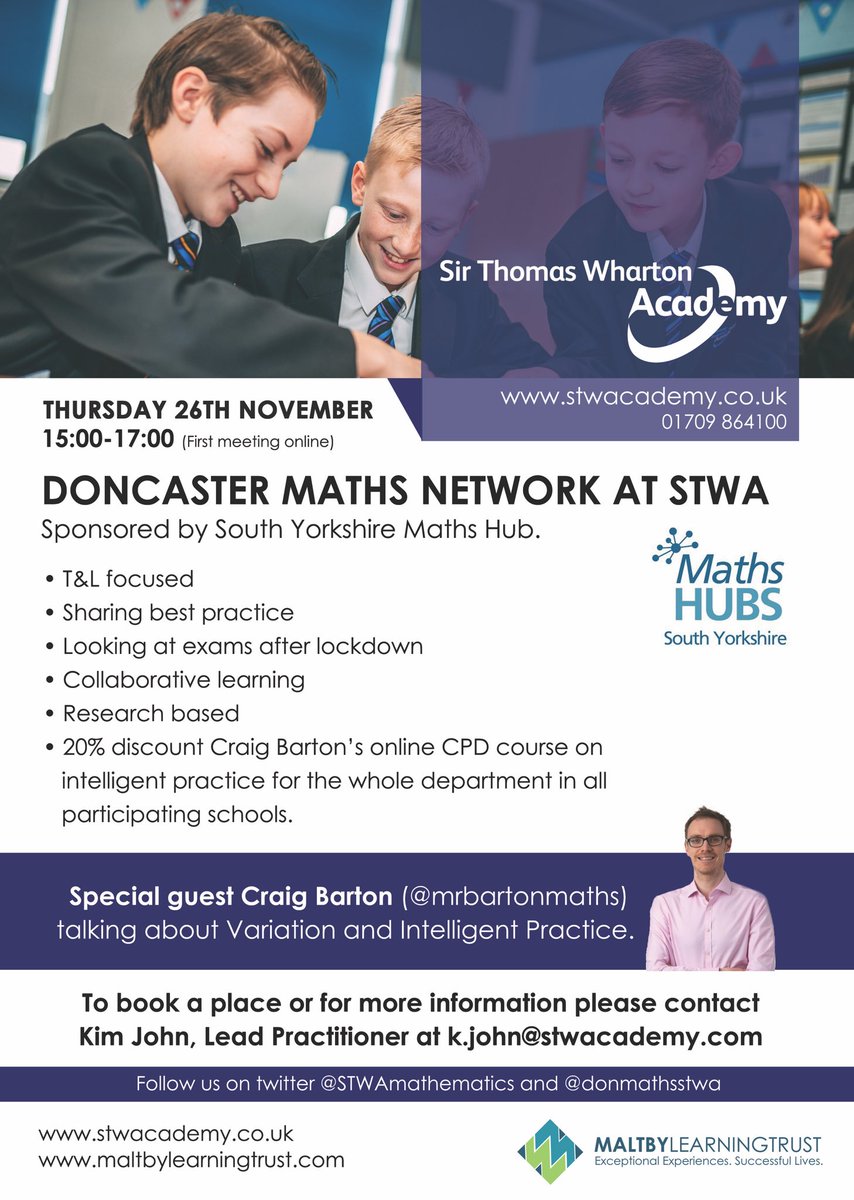 Doncaster Maths Network at STWA (@donmathsstwa) on Twitter photo Another shout out for this! We have 40 participants so far. Some from outside of Doncaster!
First session with <a href="/mrbartonmaths/">Craig Barton</a> and second session just confirmed to be with @HelenHindle1 from <a href="/mixedattainmen1/">mixedattainmentmaths</a>
If you would like a place; get in touch! Another shout out for this! We have 40 participants so far. Some from outside of Doncaster!
First session with <a href="/mrbartonmaths/">Craig Barton</a> and second session just confirmed to be with @HelenHindle1 from <a href="/mixedattainmen1/">mixedattainmentmaths</a>
If you would like a place; get in touch!
