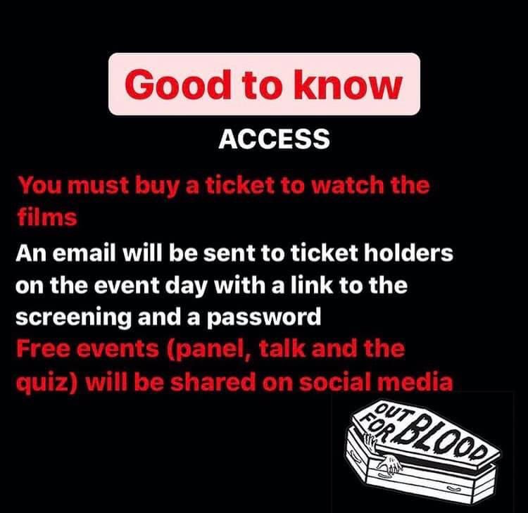 OutForBloodCamb's tweet photo. Out For Blood is just 4 days away‼️

Check out these little nuggets of important info so you can join in with the thrills without any issues 👻 

Remember to grab your tickets now via the link in our bio 🎟🎟

#queerhorror #ofb2020 https://t.co/Bh2NubNd43