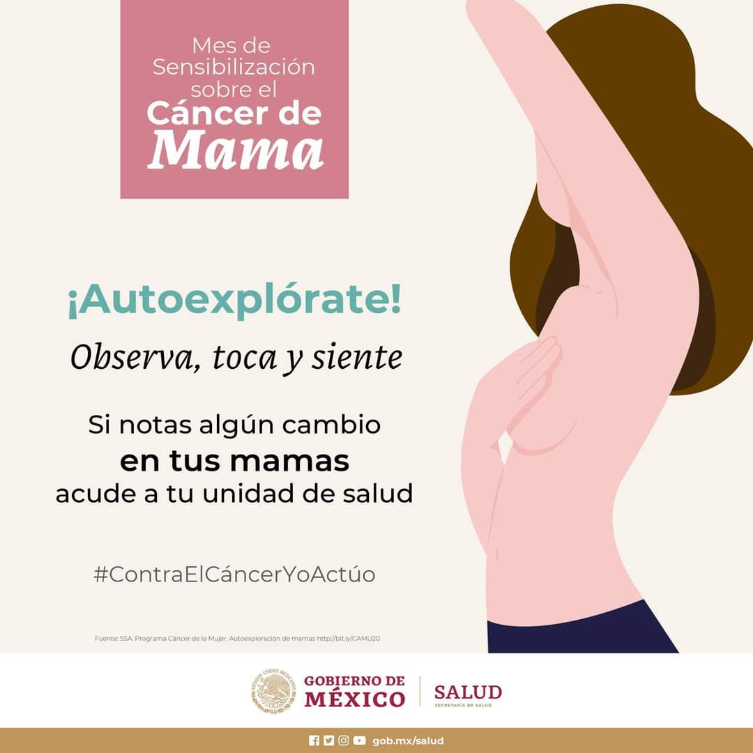 ¡Autoexplórate!
El cáncer puede ser curable si se detecta a tiempo. #CáncerDeMama #CuidaTuSalud https://t.co/qFJJhfrG3i