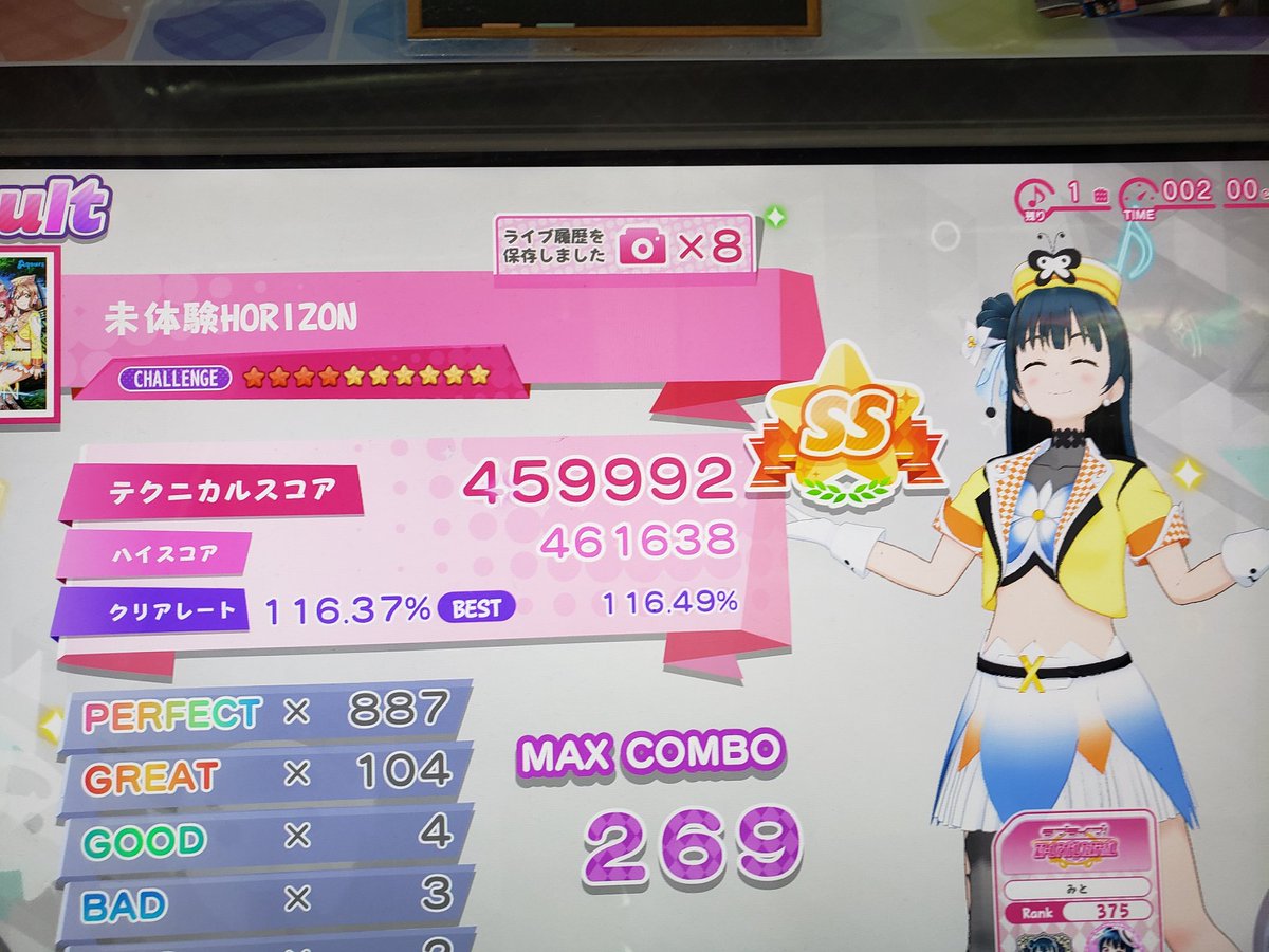 みと On Twitter 今日のアケフェスの成果 未ホラのミスがとうとう1桁に ちょっとフルコンも見えてきた そしてなんとhrが2枚も出た よしりこおぉ ヨハちゃんは既に持ってたけど 未ホラ梨子ちゃんは初ですわ