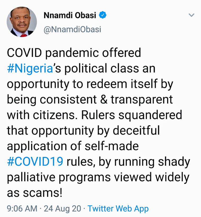 NnamdiObasi's tweet image. Current discovery of #warehouses holding huge loads of #COVID19 #palliatives, which govt officials and politicians claimed had long been distributed to citizens, again confirms what we said 2 months ago:
