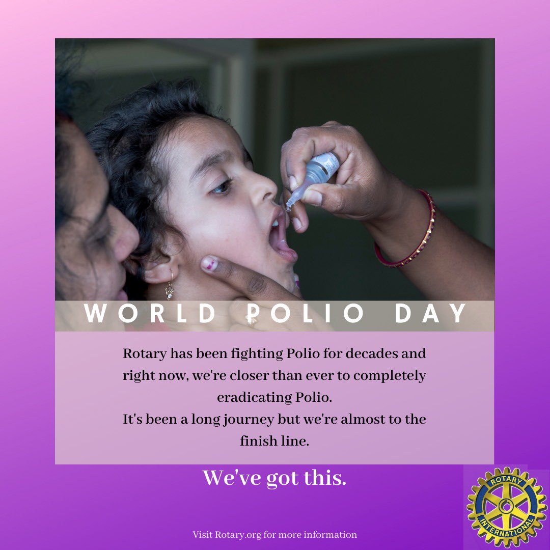 RotaryNewmarke's tweet photo. “Polio’s pretty special because once you get an eradication, you no longer have to spend money on it; it’s just there as a gift for the rest of time.” - Bill Gates #EndPolio #worldpolioday #polioawareness #billgates https://t.co/THbm7Lzqok
