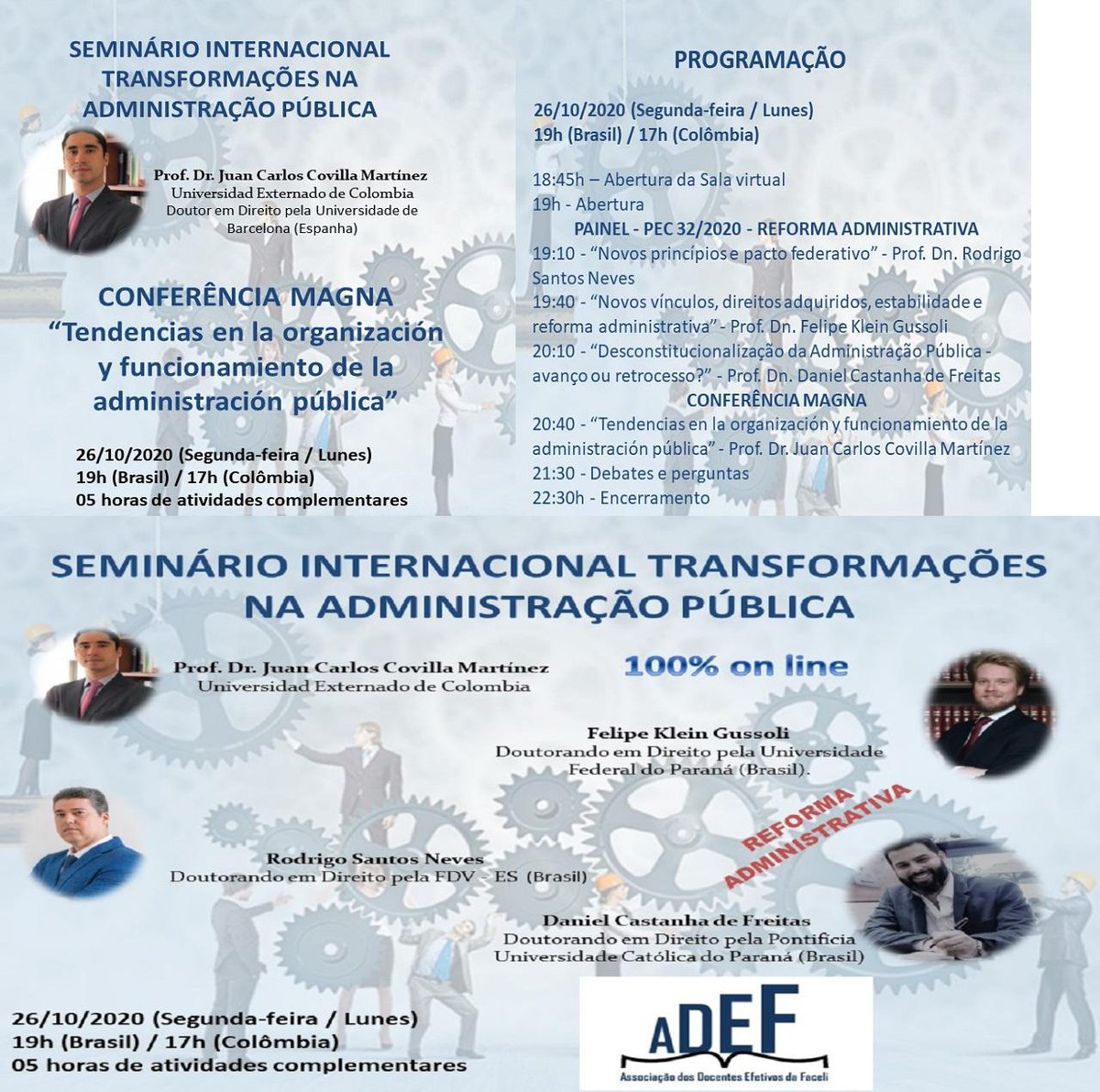 JuanCovilla's tweet photo. El lunes estaré en @dce_faceli junto a #FelipeGussoli y #DanielDeFreitas y @profrsneves1 para analizar la reforma administrativa brasileña. Allí haré un análisis sobre tendencias del funcionamiento de la administración pública.  Inscripción gratuita en: https://t.co/rFTmQEbJ9G https://t.co/rFkikvoUtk