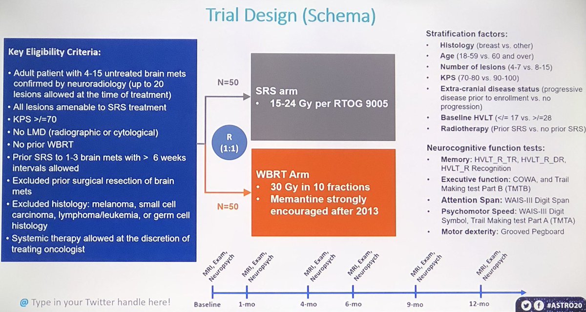 Onconnection4's tweet photo. Dr. Jing Li presents phase III randomized trial results!! SRS vs Whole-brain radiation for 4-15 metastasis. #ASTRO20 #btsm

= OS
✔️Better preservation of cognitive function

@oncorod https://t.co/Owa5v4gDau
