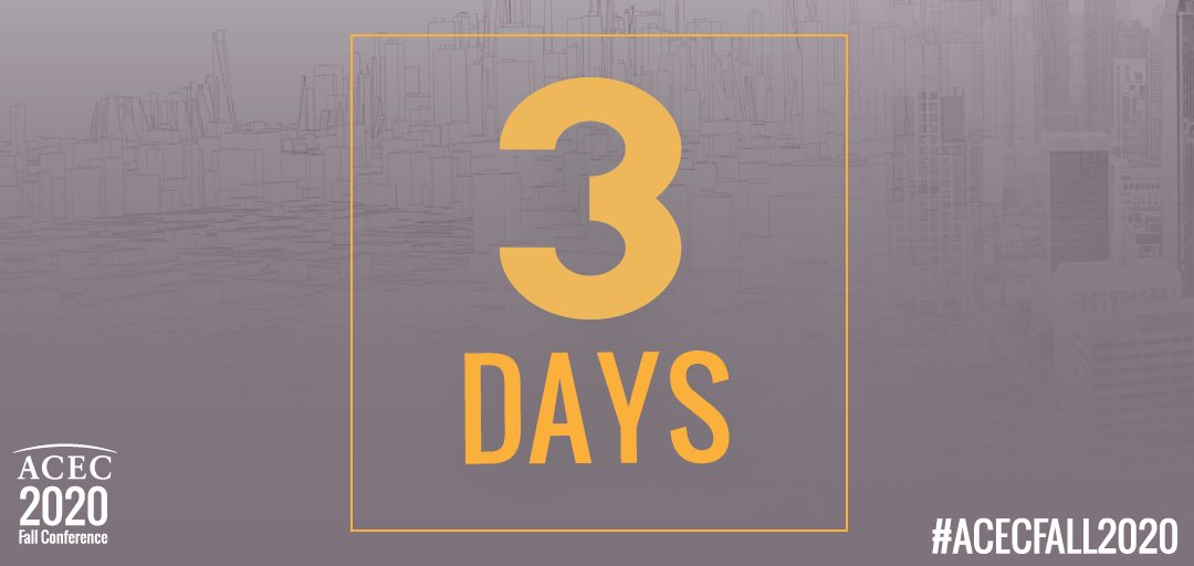 Time is running out!  There are just 3 days left to register for the premiere event in engineering. Join us at the 2020 ACEC Fall Conference coming to you virtually on October 28th. Register today! bit.ly/2Z6avHk #ACECFALL2020