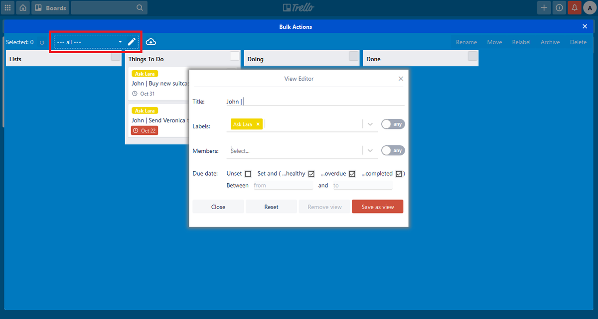 axoshift's tweet photo. The new new release of the Bulk Actions Power Up for @trello is there! ๐ฅณ
It allows one to filter/search for cards, save resulting views and open cards directly from the view. #TrelloPowerUps https://t.co/YnlAFBkNh2