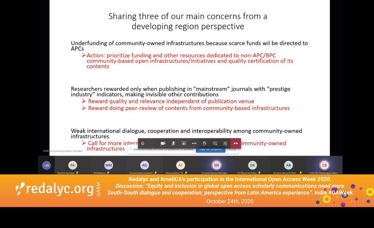 Redalyc's tweet image. #Redalyc &amp;amp; @Ameli_CA participate at the International Open Access Week India 2020 &quot;Equity and inclusion in global open access scholarly communications need more South-South dialogue and cooperation; perspective from Latin America experience&quot; @DSTCPRIISc #OAWeek2020