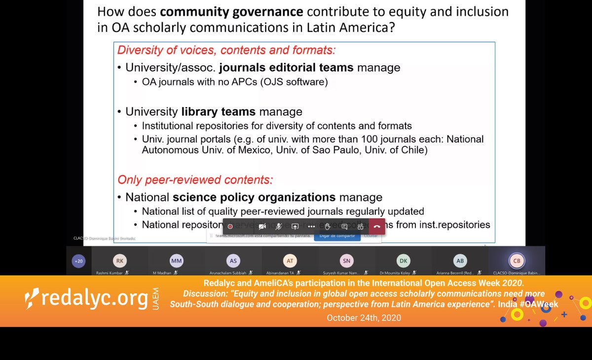 Redalyc's tweet image. #Redalyc &amp;amp; @Ameli_CA participate at the International Open Access Week India 2020 &quot;Equity and inclusion in global open access scholarly communications need more South-South dialogue and cooperation; perspective from Latin America experience&quot; @DSTCPRIISc #OAWeek2020