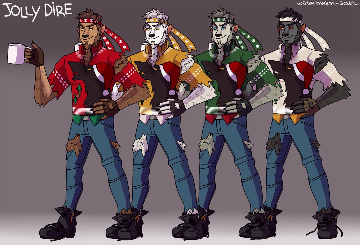 watermelon_s0da's tweet photo. [Skin Concept]: JOLLY DIRE! 🐺🎄🍬

We didn't get a remixed Dire this Fortnitemares so what if he was turned into a winter/Christmas remix skin instead? ❄️🎅❣️

#Fortnite #FortniteArt https://t.co/93rYhhFHtC