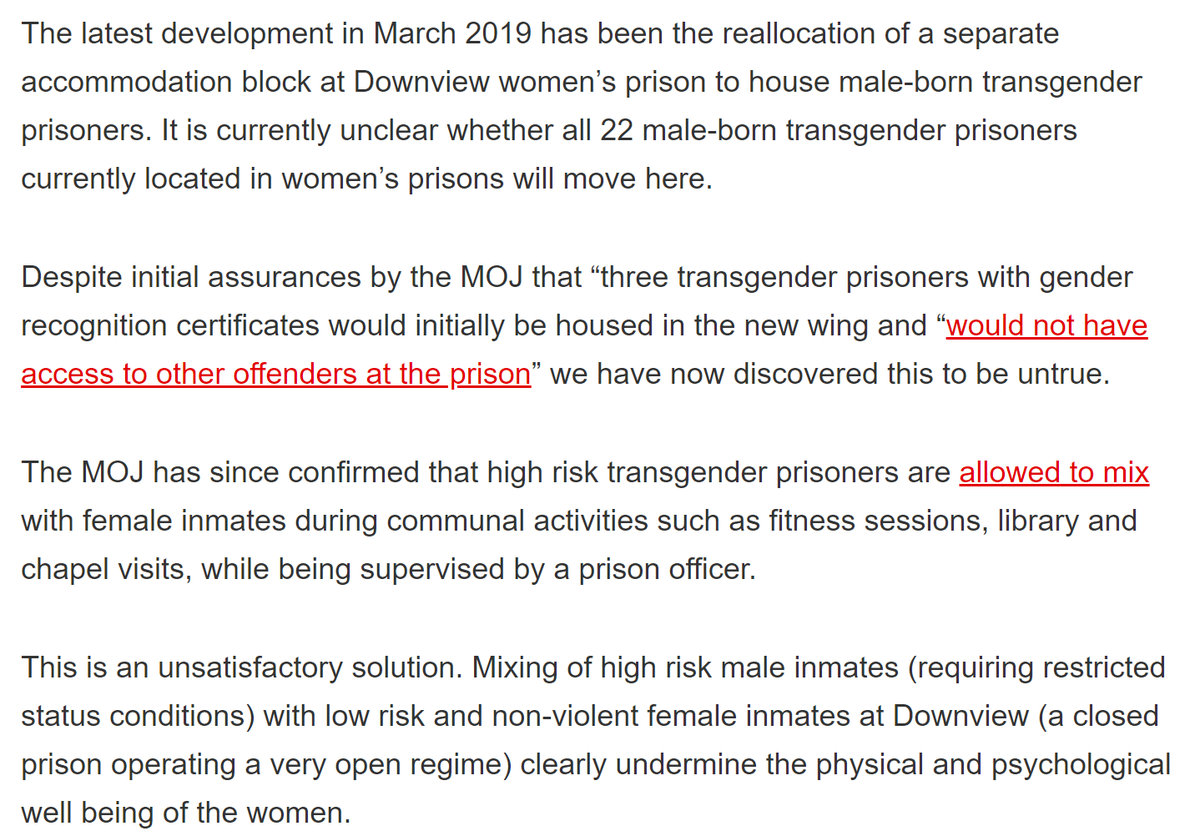 Bloody women, eh? So, anyway, the MoJ kicked "Karen White" out of the female prison they were in and reviewed their policies - that worked out well (not). 11/ https://fairplayforwomen.com/campaigns/prisons/
