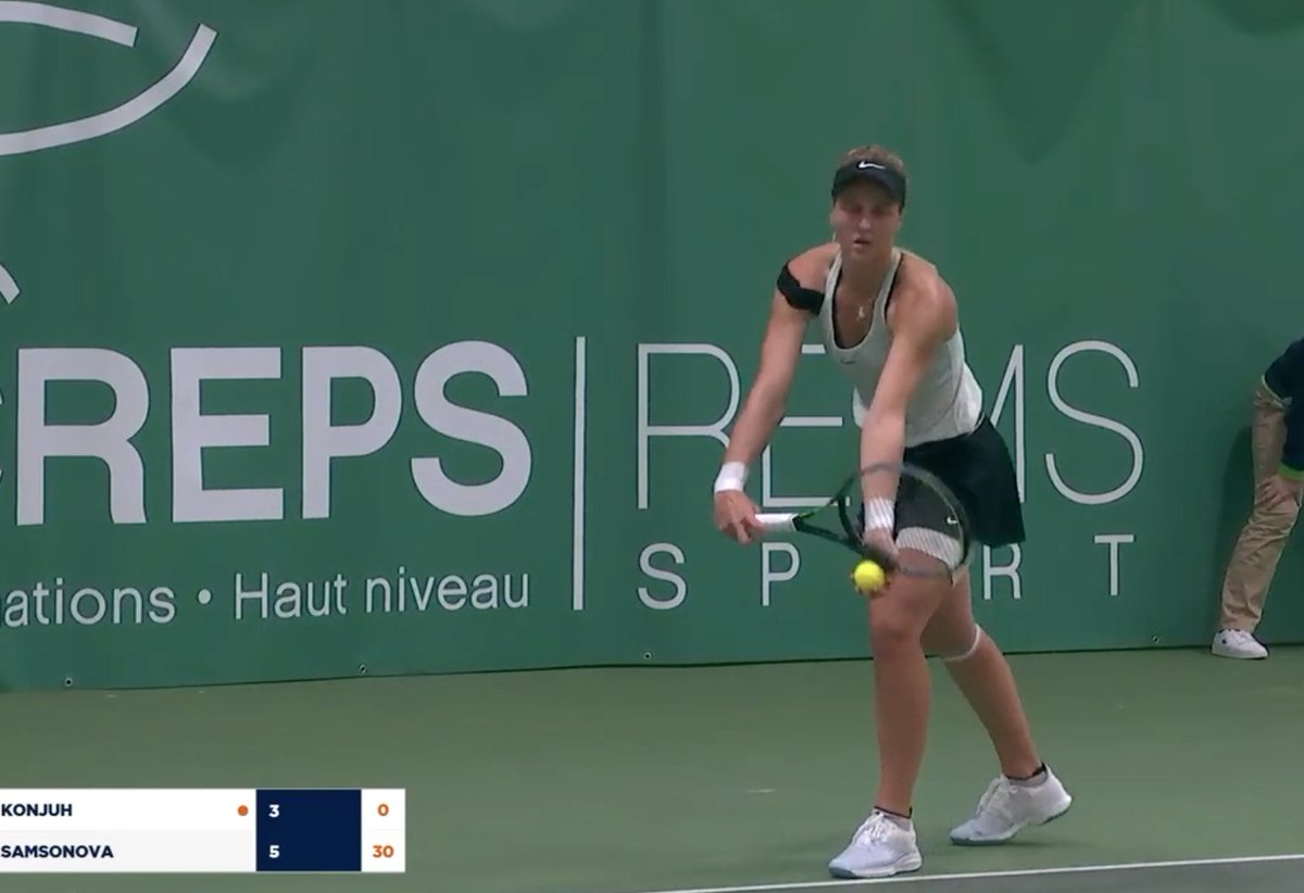 It's insane. These two are only a year apart; Samsonova is just getting started, and Konjuh is on, like, her 3rd or 4th comeback, interrupted by the pandemic. (currently at No. 634)But it's the "new kid" is wrapped on shoulder, wrist, knee and quad.