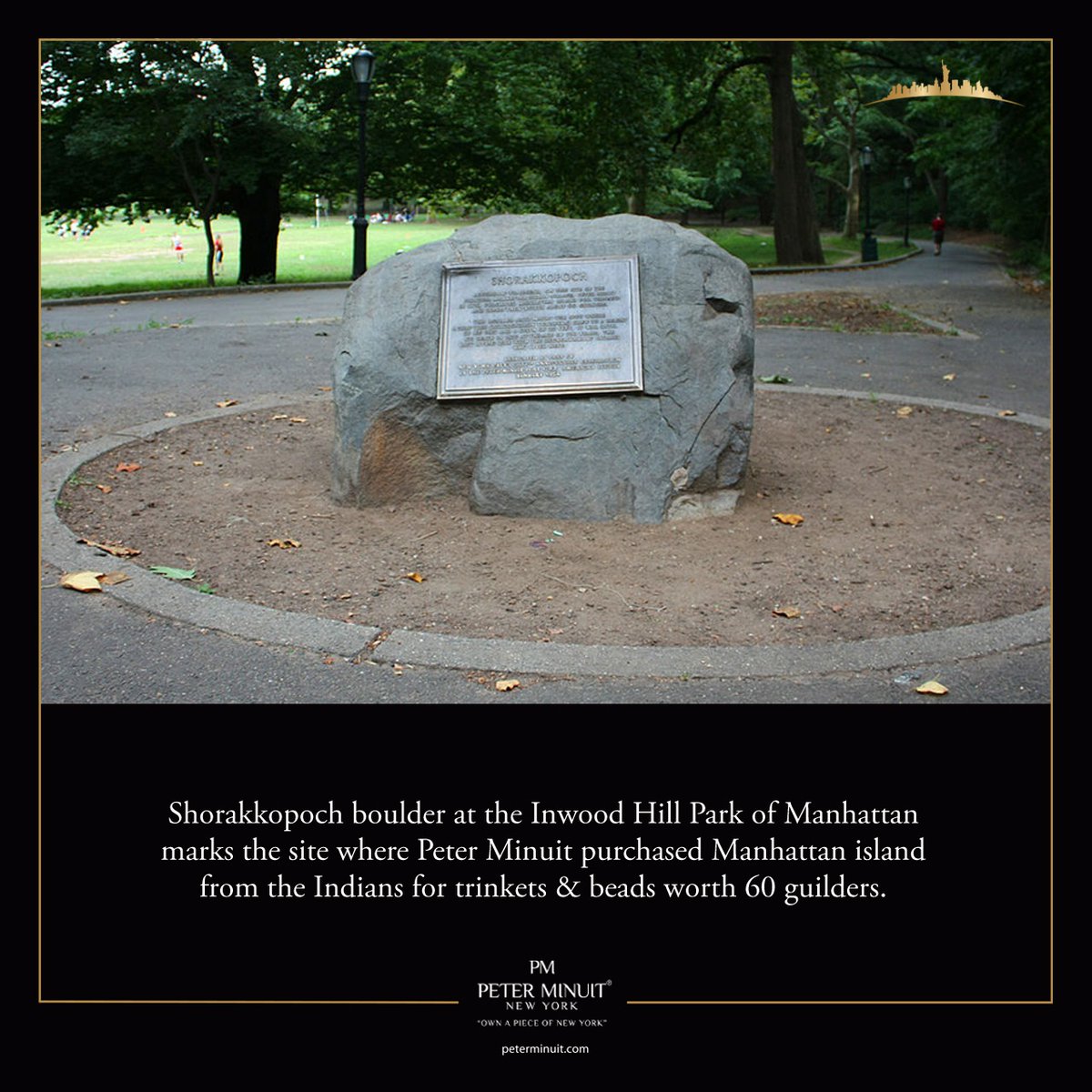 Shorakkopoch boulder at the Inwood Hill Park of Manhattan marks the site where Peter Minuit purchased Manhattan island from the Indians for trinkets & beads worth 60 guilders.
#PeterMinuit #watches #soho #broadway #wallstreet #timessquare #newyorkcity https://t.co/mV4DXJuXXx