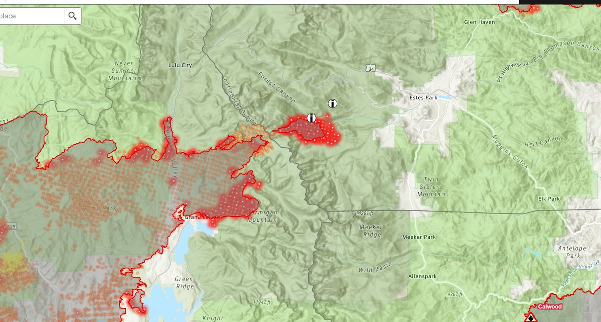 Updated thermal imaging show fire flaring up and moving toward Estes Park.  Pray for our friends on the east side of RMNP.  #EastTroublesomeFire