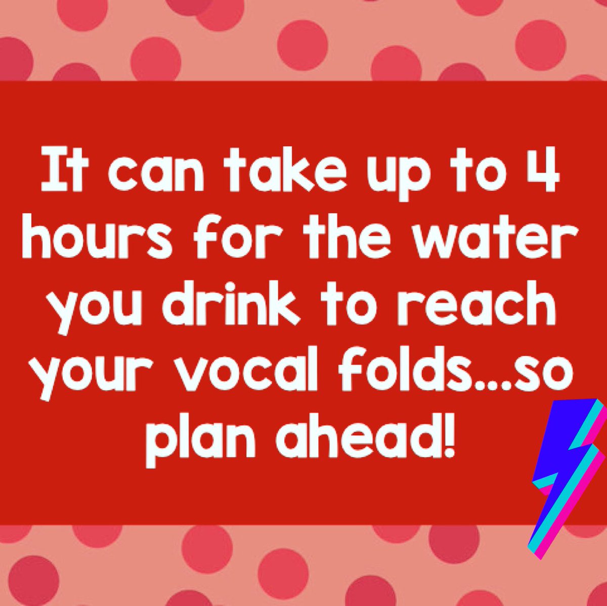 DocStrong26's tweet photo. What you drink in the moment does nothing to truly hydrate your vocal folds. You need to drink water hours before you present, teach, or perform! #voicecare #voicehygiene #voiceproblems #voicestrain #teacherproblems #musicteacher https://t.co/iLTDWLdd1y