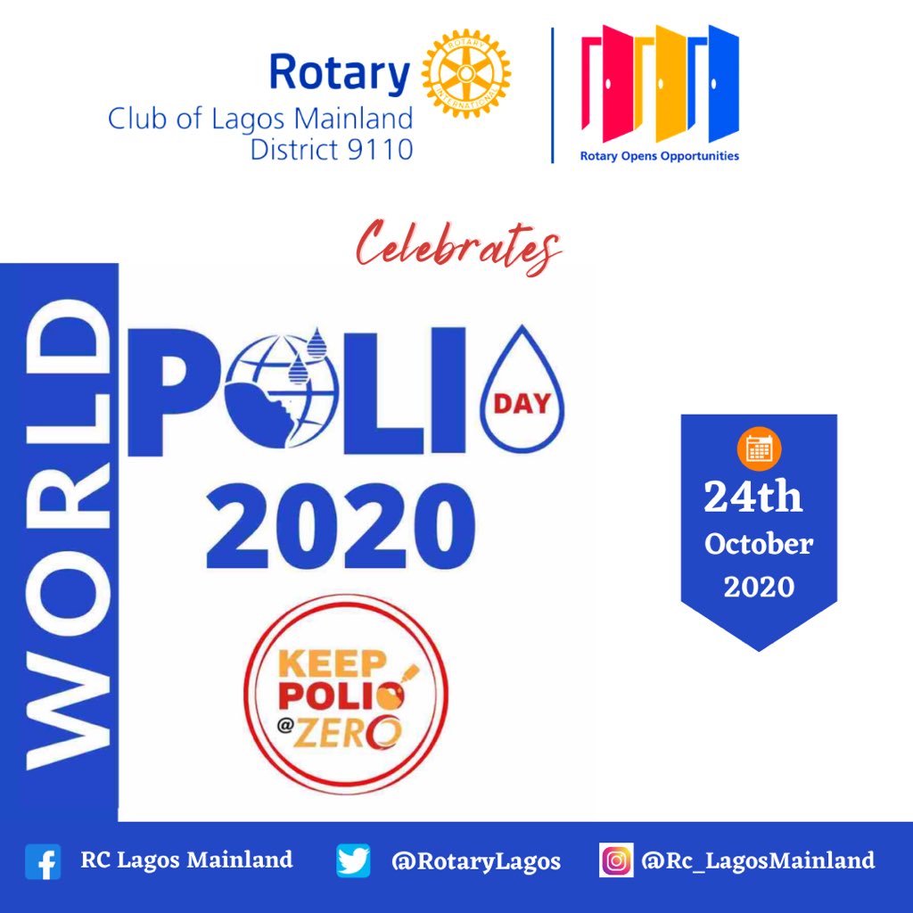 RotaryLagos's tweet photo. Today is World Polio Day 2020.
 “A win against polio is a win for global health.”_  
KEEP ADVOCATING
KEEP GIVING
KEEP IMMUNIZING

#keepthemomentum to #keepPolio@zero #WorldPolioDay2020 https://t.co/YbNBUV60iB