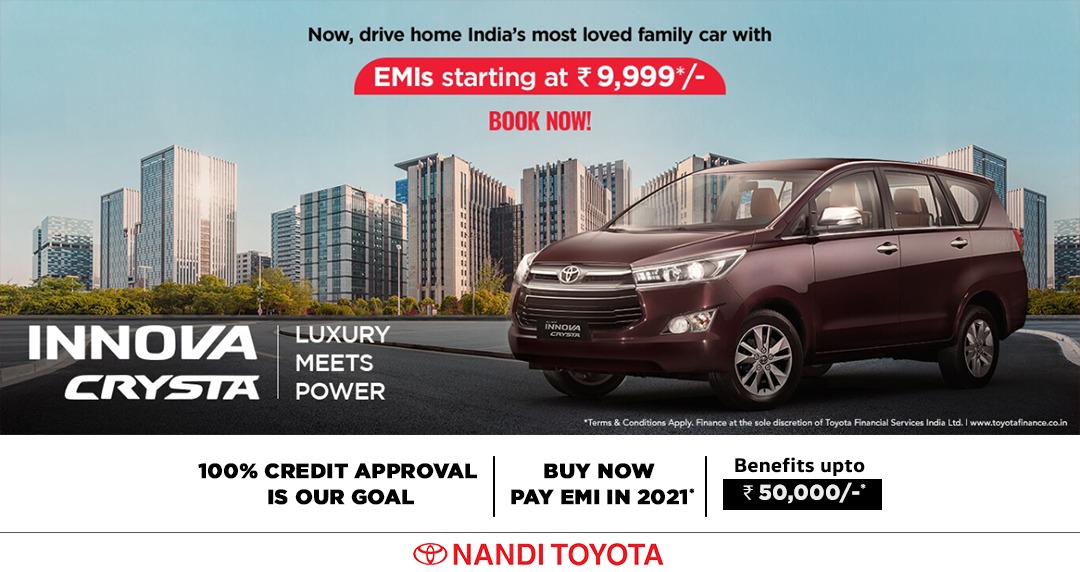 JoinNandi's tweet photo. India’s Most-loved Family Car is back with exciting festive offers. This #Dussehra drive home luxury with the all-new #ToyotaInnovaCrysta at low EMI of Rs.9,999/- + Benefits up to Rs. 50,000/-.* Book yours today https://t.co/gD45xvS6d2 https://t.co/vkm08Mjie5