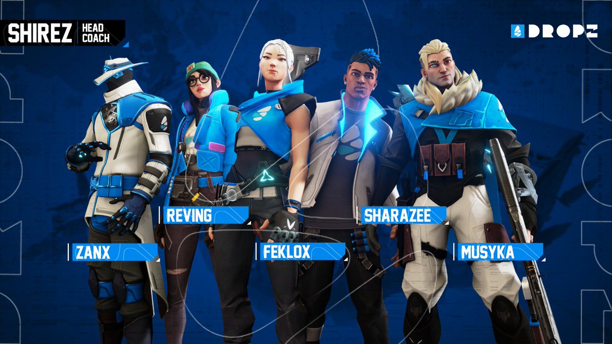 Dropzesport's tweet photo. Excited to announce the final Lineup DROPZ #VALORANT

🇮🇹@dropz_ZANX 
🇮🇹@RevingTV 
🇮🇹@Feklox1 
🇮🇹@SharaZee1 
🇮🇹@Musyka6

🇮🇹Coach: @shirez90 
🇮🇹 TM:@TheMinoz 

We are currently working very hard to be ready! 
Lot of work to do, but we love to develope new talents!

Time to grind!🌊 https://t.co/ZzB7Epj5kF