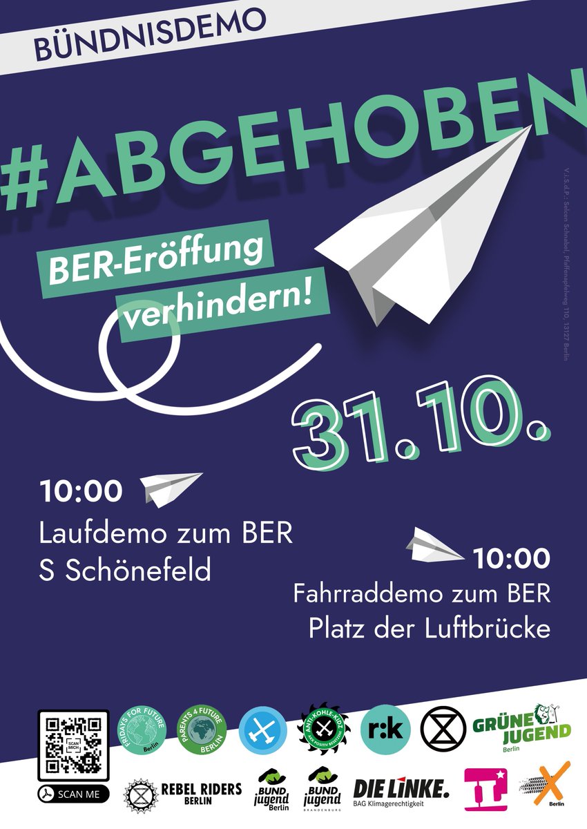parents4future's tweet photo. 🐧 DER COUNTDOWN LÄUFT 🐧
Entschlossen, ungehorsam und mit Hygienekonzept werden wir uns der BER-Eröffnung am 31.10. entgegenstellen! @ambodenbleiben ✊
Wir sagen Museum statt Airport! -> https://t.co/h72IKORivY
#stopBER #PenguinsForFuture #KeinGradweiter #AvionsATerre https://t.co/mAprYNMMG8
