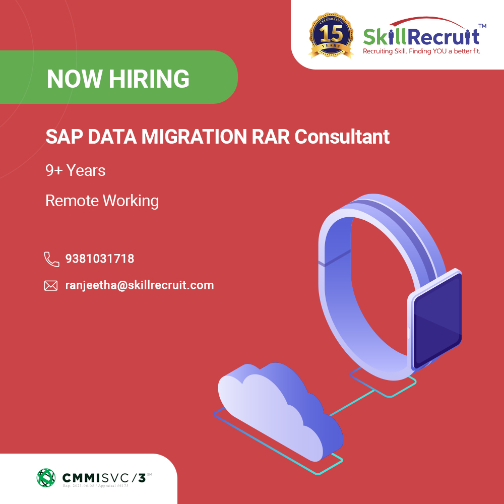 SkillRecruit's tweet photo. Are you an SAP DATA MIGRATION RAR Consultant with 9+ years of experience? We have an opening just right for you!
Contact us now!
#SkillRecruit #Skilliantech #NowHiring #NowRecruiting #Engineers #SAP #EngineersRequired #JobOpening #EngineersWanted #JobsIndia #JobSeekers #Jobs https://t.co/sCMlSHC51N