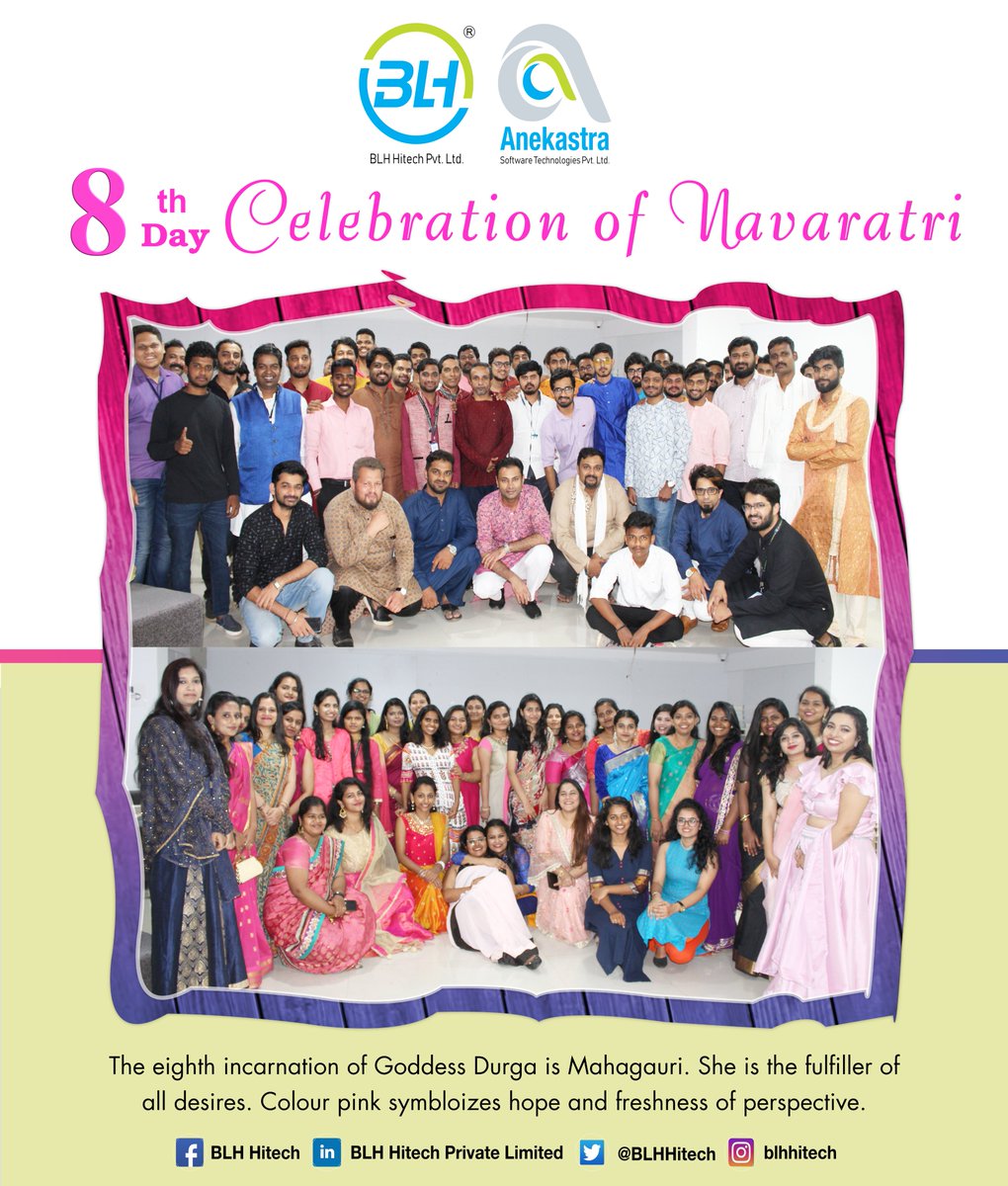BLHHitech's tweet image. 8th Day Navaratri Celebration.
#Navaratri #pinkDay #day8 #blhhitech.