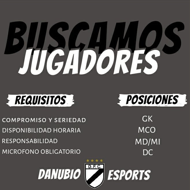 DanubioeSports's tweet photo. Te buscamos🧐🔍
La #FranjaVirtual🎮⚪️⚫️ sale al mercado en busca de jugadores:
Requisitos: 
▶️Tener Experiencia
▶️Media +87
▶️Disponibilidad Horaria
▶️Dispuesto a rotar y ganar el puesto
Contactanos al MD📩
@FufvFichajes
@IESA_fichajes
@FichajesAyudas https://t.co/EaTev69NJS https://t.co/tYsHrl9WaU